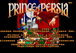 Prince of Persia title screen for Sega Mega Drive